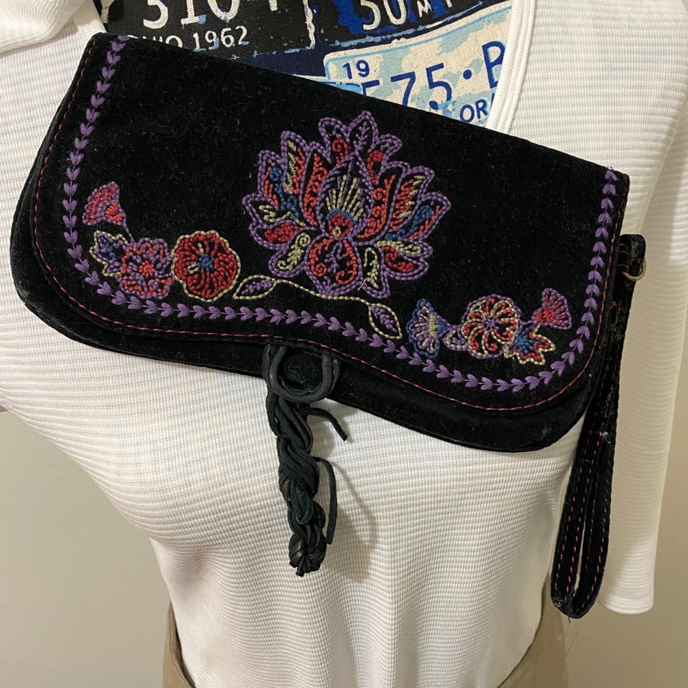Lucky brand Embroidered velvet clutch